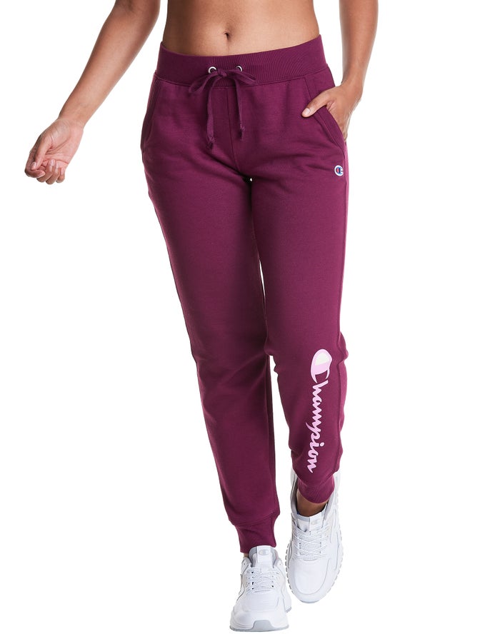 Champion Powerblend Fleece Script Logo Joggingbroek Dames - DonkerPaars - Belgie 7821MIYJB